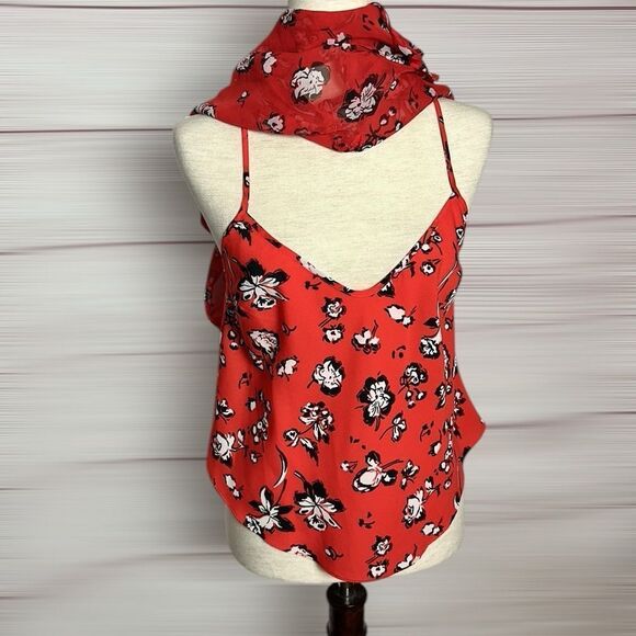 NWOT Veronica Beard Silk Blouse Red Floral Ruffle Trim Long Sleeve Top US 8 - Picture 14 of 16